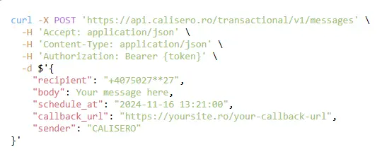Calisero SMS API cUrl Example