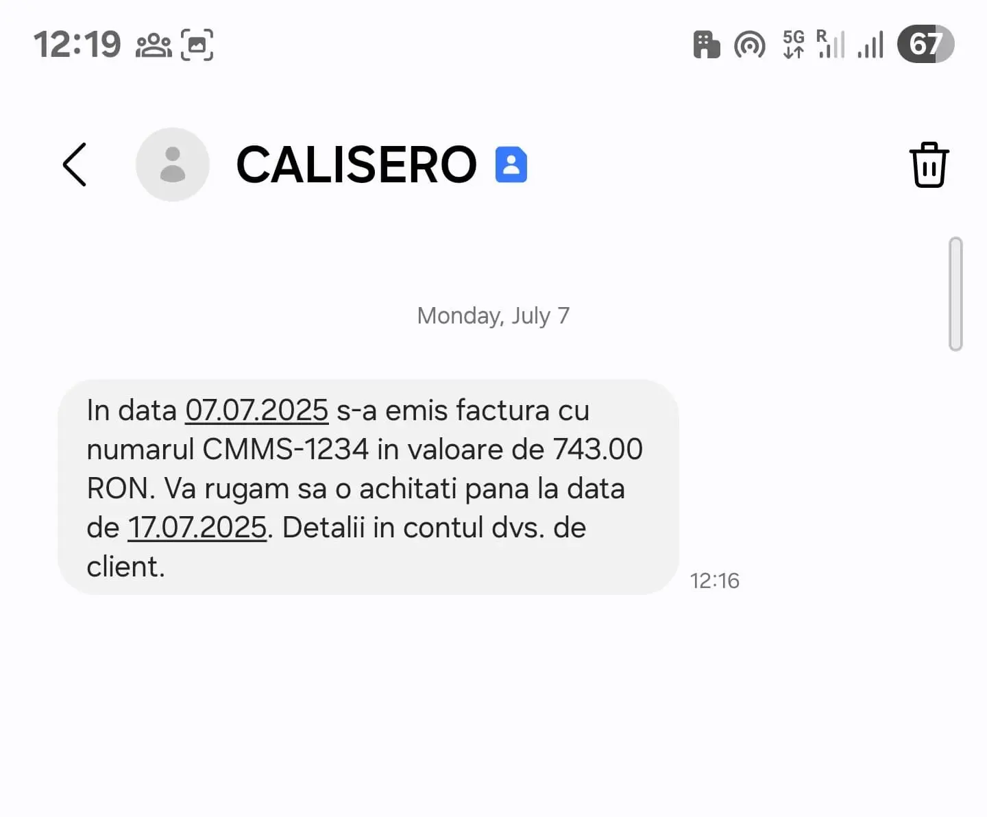 Invoice SMS notification