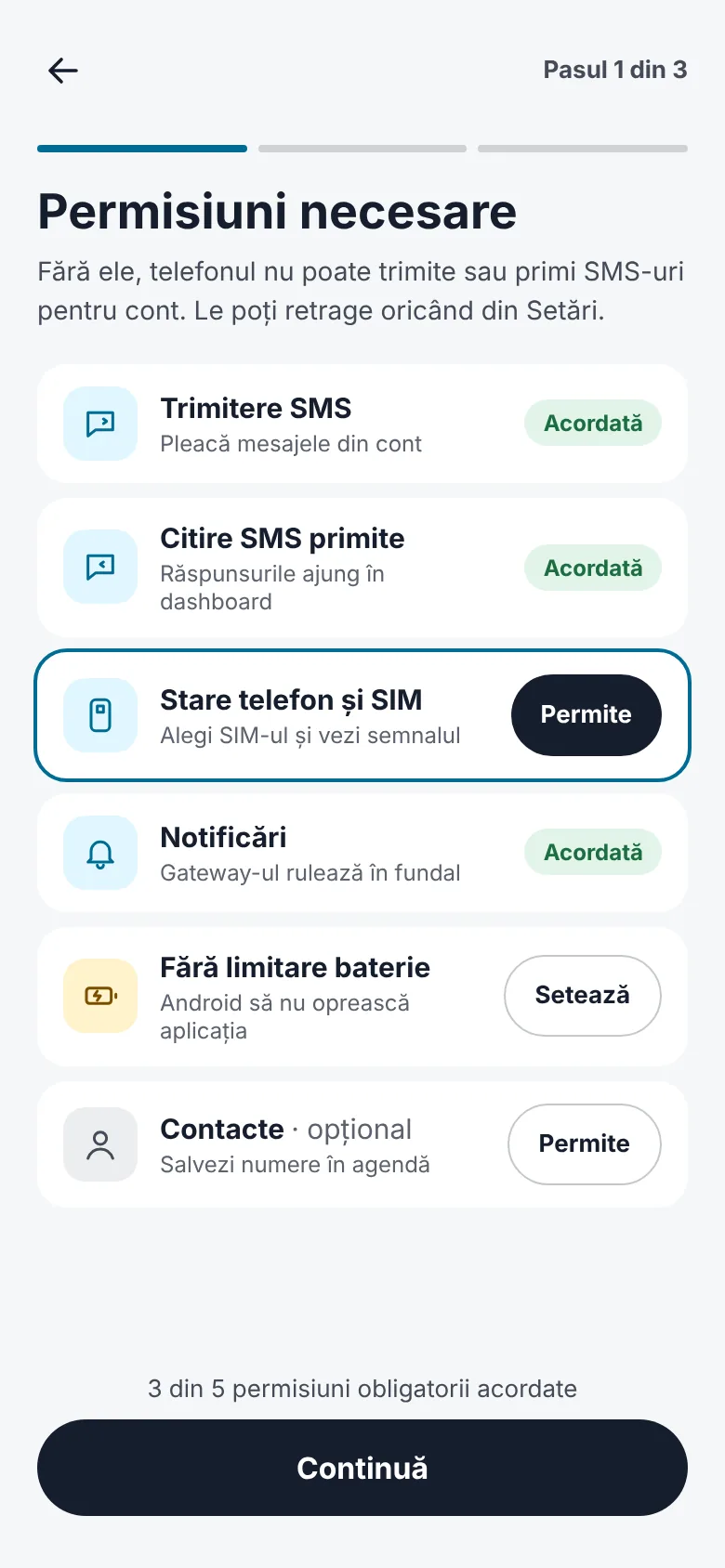 Permissions, with their live status