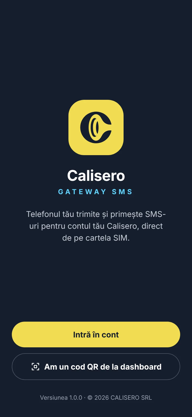 The start screen of the Calisero Gateway app